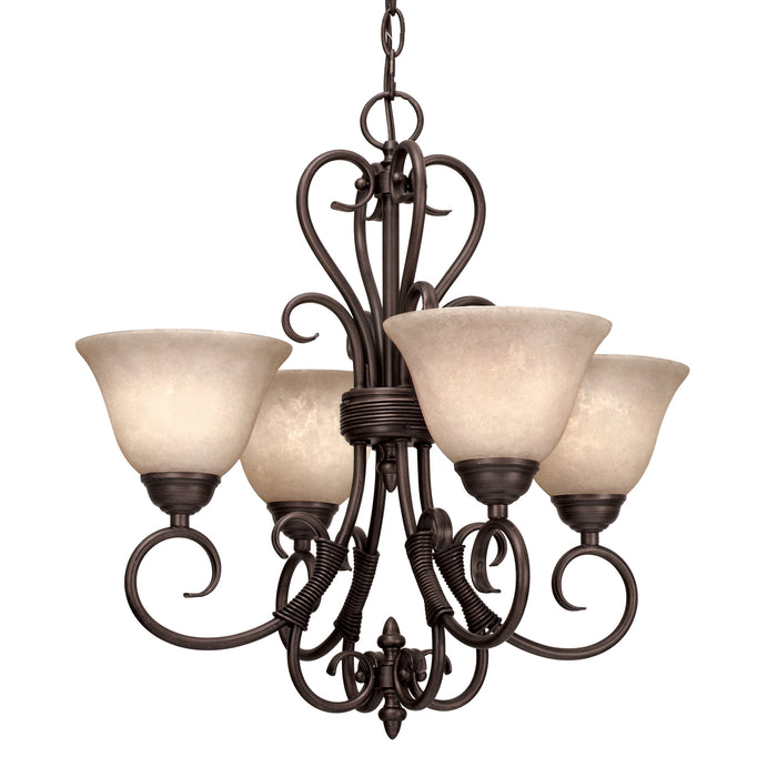 Homestead 4-Light Mini-Chandelier in Rubbed Bronze with Tea Stone Glass - Lamps Expo