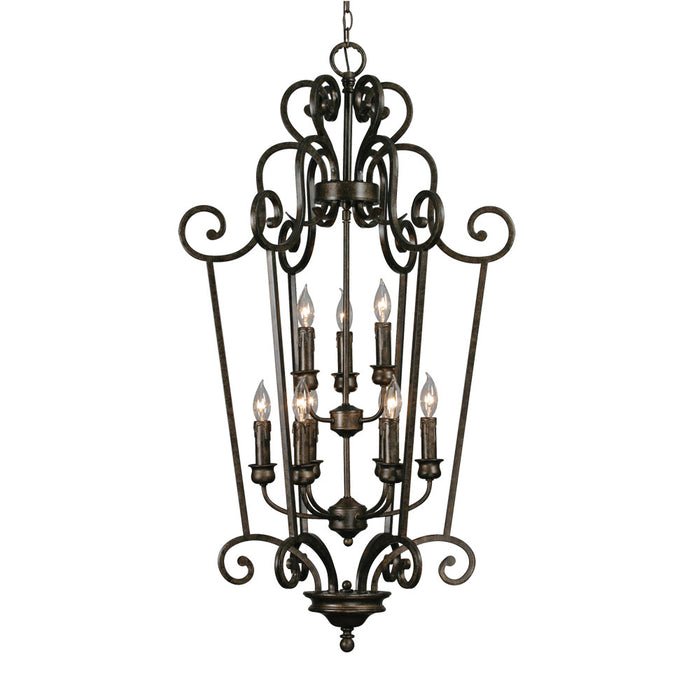 Heartwood 2-Tier 9-Light Caged Foyer in Burnt Sienna with Drip Candlesticks - Lamps Expo