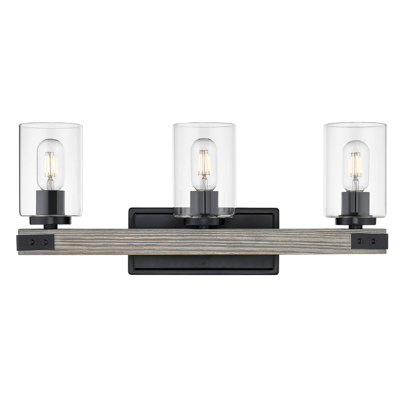Lowell 3-Light Bath Vanity in Black with Clear Glass Shade - Lamps Expo