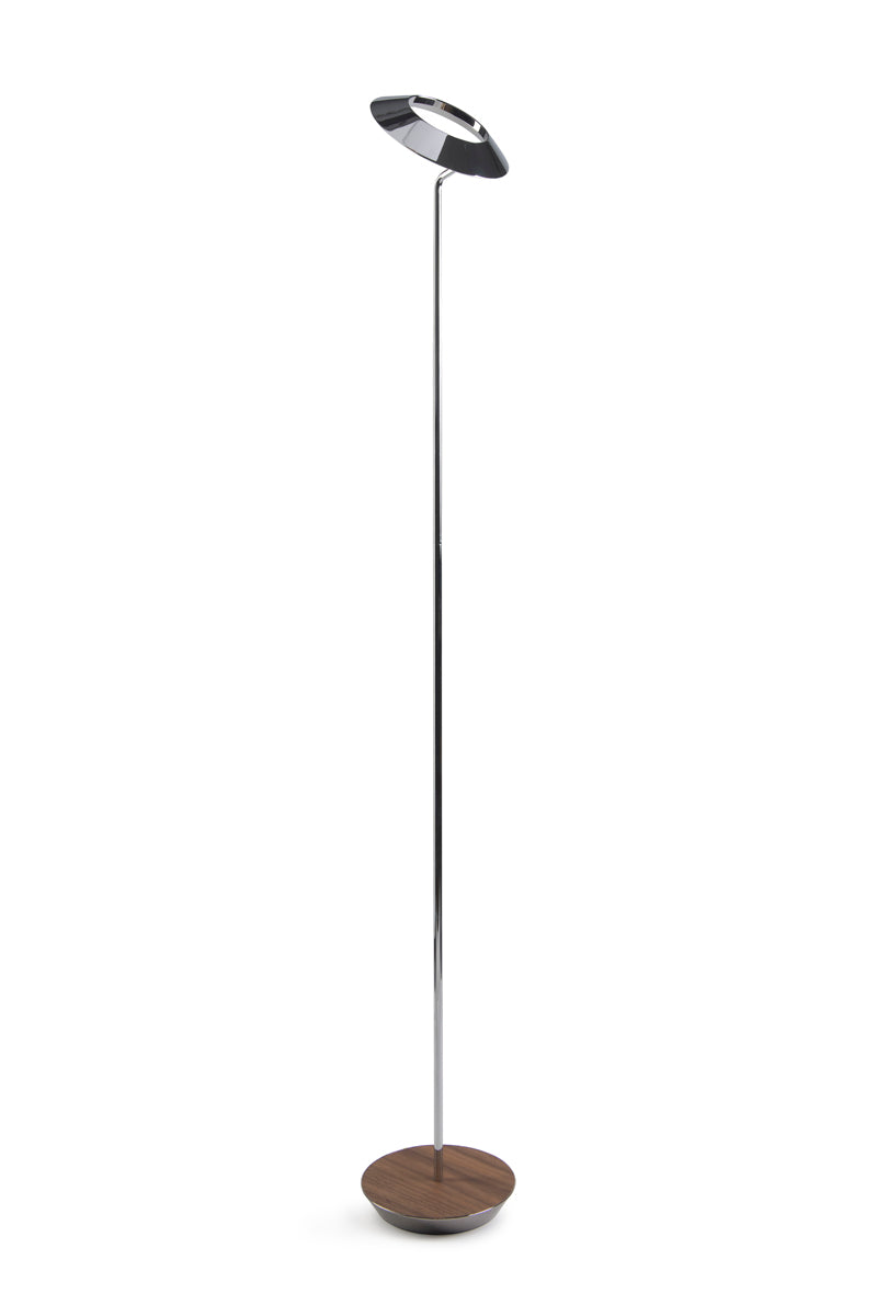 Royyo Floor Lamp, Chrome Body, Oiled Walnut base plate
