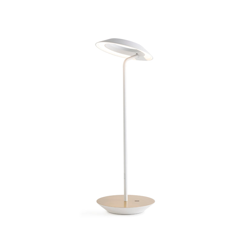 Royyo Desk Lamp, Matte White body, Brushed Brass base plate