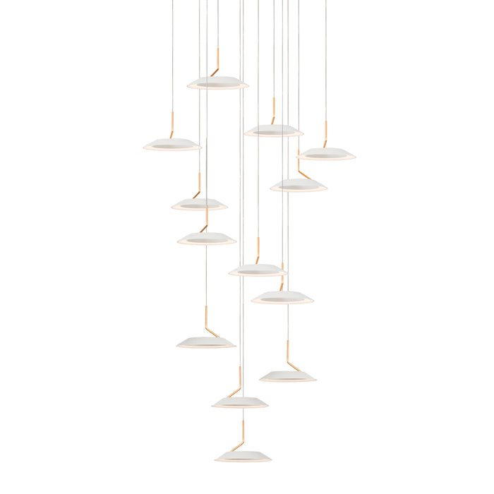 Royyo Pendant (Circular with 13 pendants), Matte White with Gold accent, Matte White Canopy
