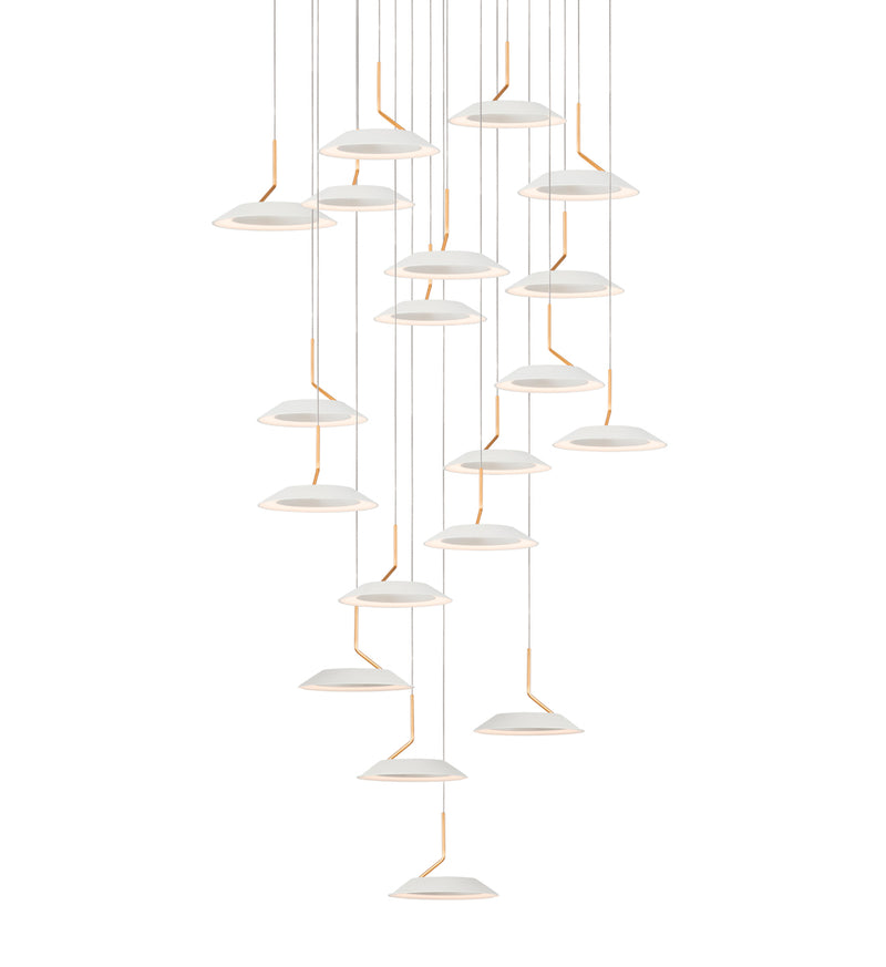 Royyo Pendant (Circular with 19 pendants), Matte White with Gold accent, Matte White Canopy