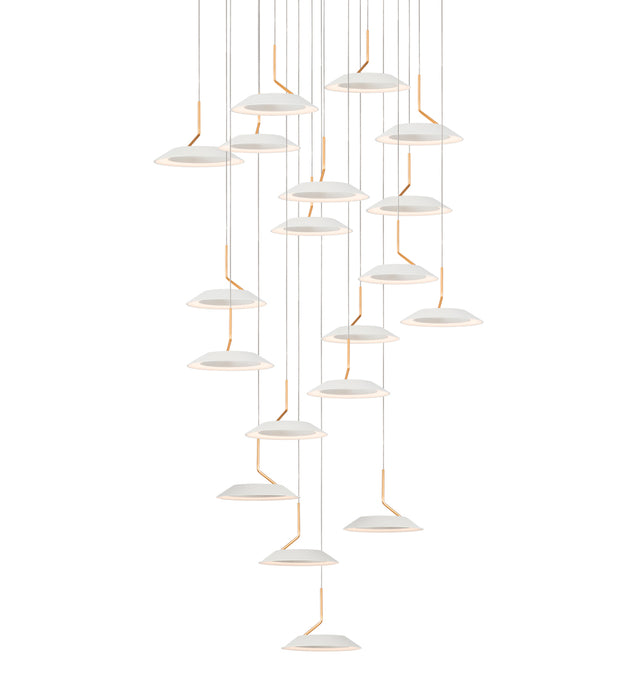 Royyo Pendant (Circular with 19 pendants), Matte White with Gold accent, Matte White Canopy