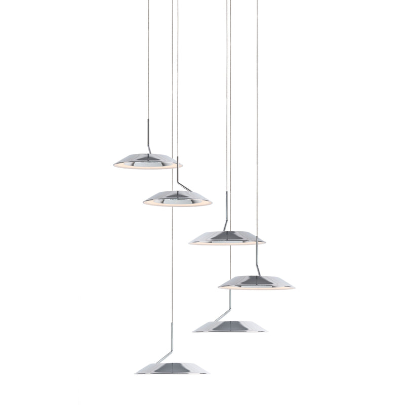 Royyo Pendant (Circular with 6 pendants), Chrome, Matte White Canopy