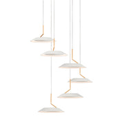 Royyo Pendant (Circular with 6 pendants), Matte White with Gold accent, Matte White Canopy