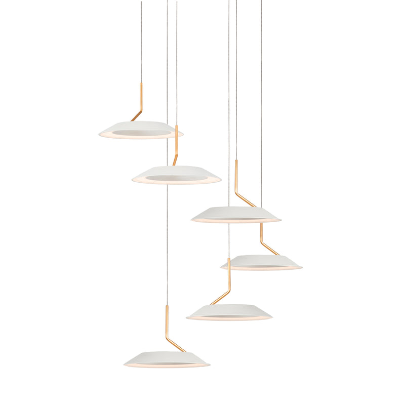 Royyo Pendant (Circular with 6 pendants), Matte White with Gold accent, Matte White Canopy