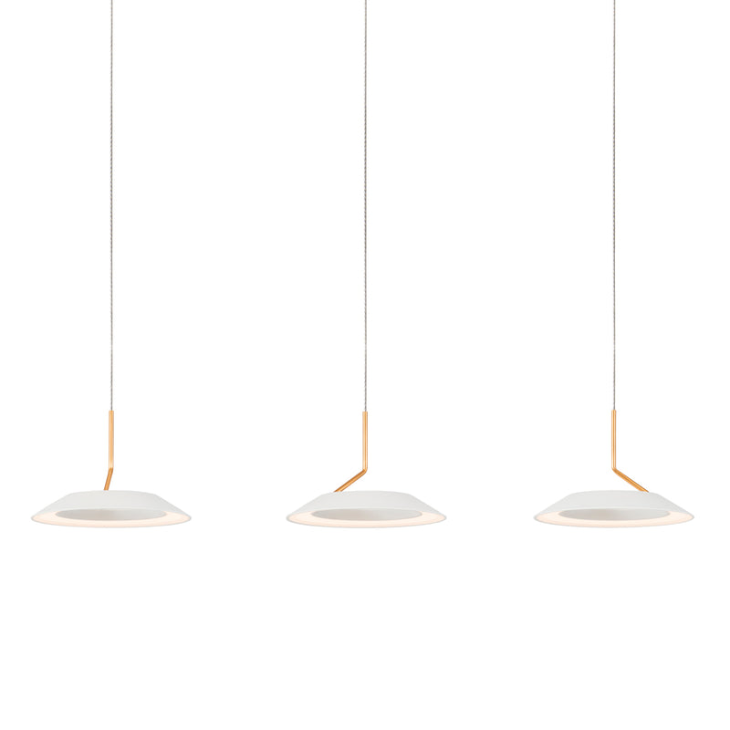 Royyo Pendant (linear with 3 pendants), Matte White with Gold accent, Matte White Canopy