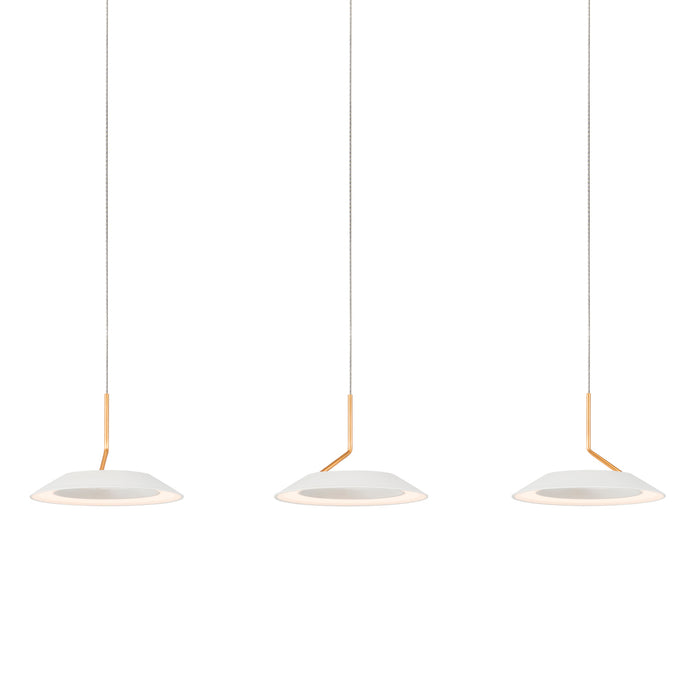 Royyo Pendant (linear with 3 pendants), Matte White with Gold accent, Matte White Canopy