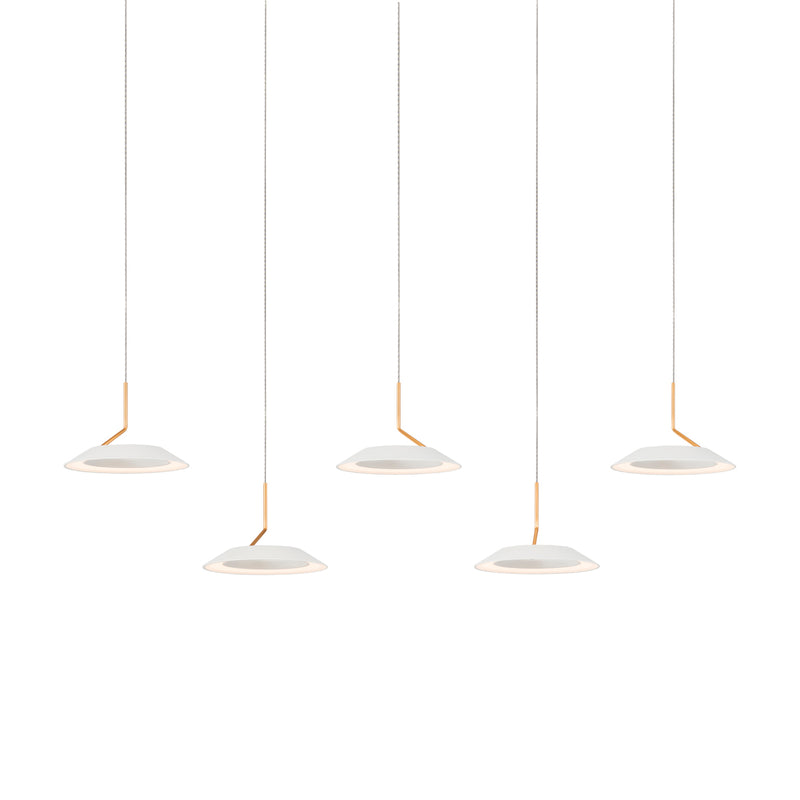 Royyo Pendant (linear with 5 pendants), Matte White with Gold, Matte White Canopy