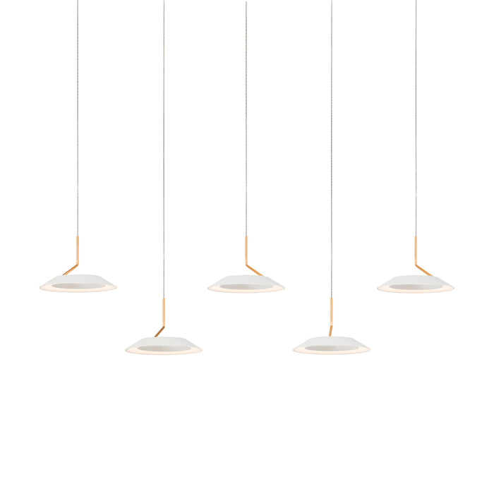 Royyo Pendant (linear with 5 pendants), Matte White with Gold, Matte White Canopy