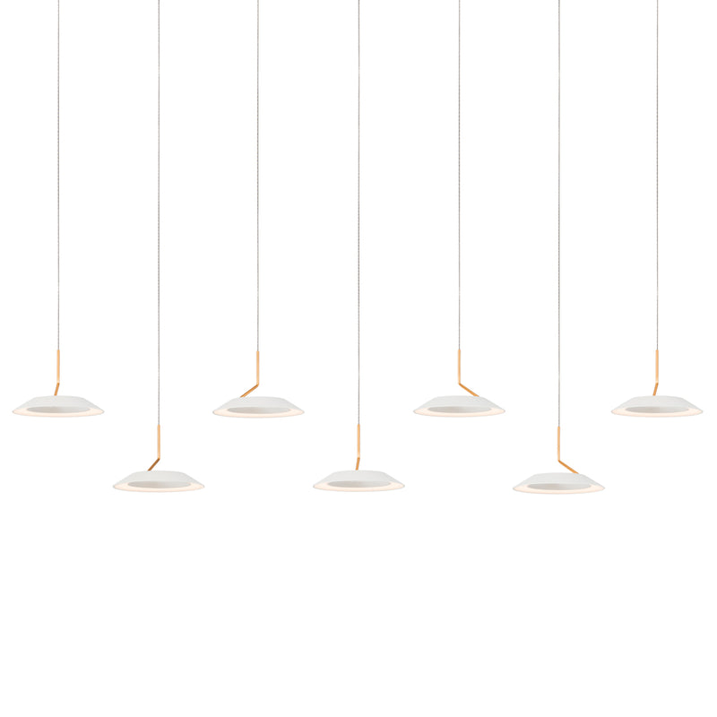 Royyo Pendant (linear with 7 pendants), Matte White with Gold accent, Matte White Canopy